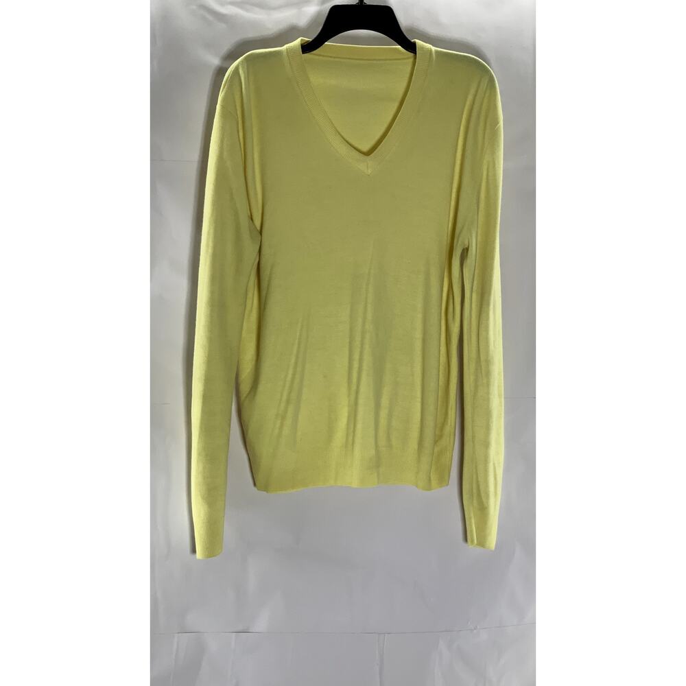 UNBRANDED Men’s Yellow Solid Knit V-Neck Long Sleeve Pullover Sweater SZ L